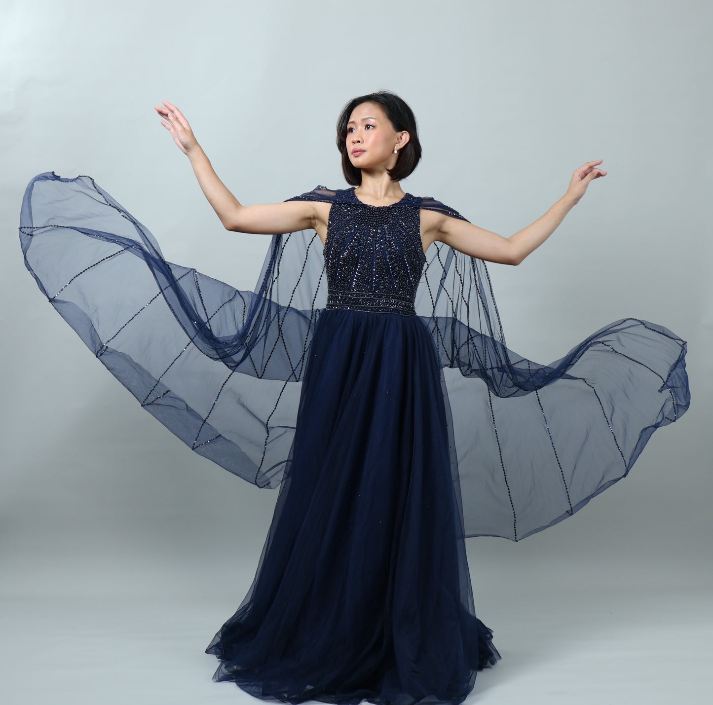 Navy Blue gown with Cape