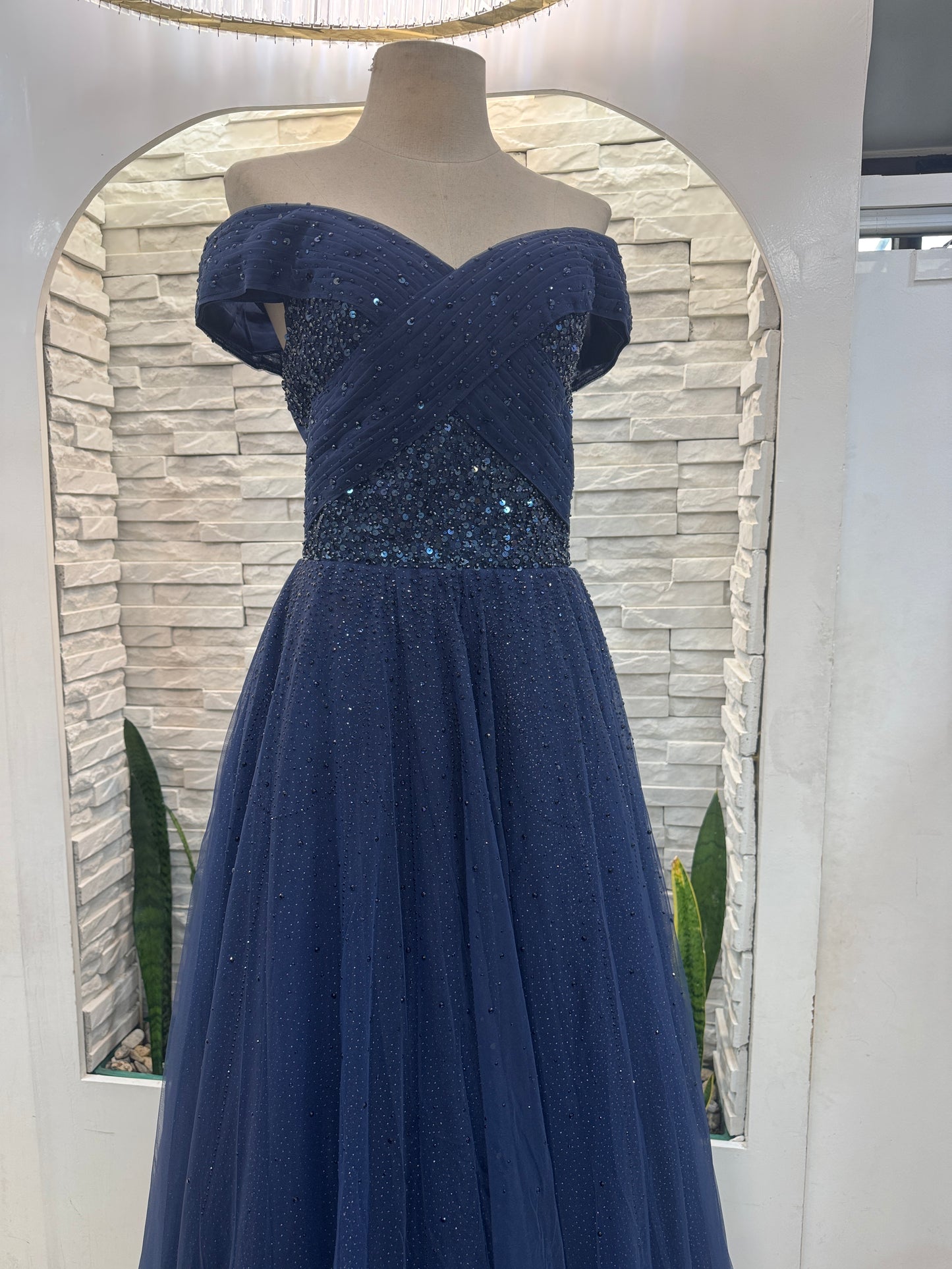 Navy Blue Off shoulder Gown