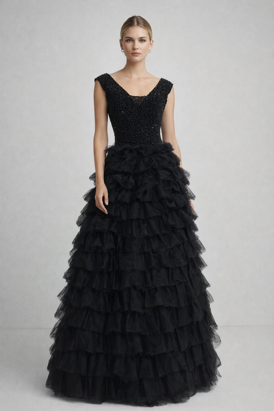 Midnight in Paris Gown - Black, Pink and Blue