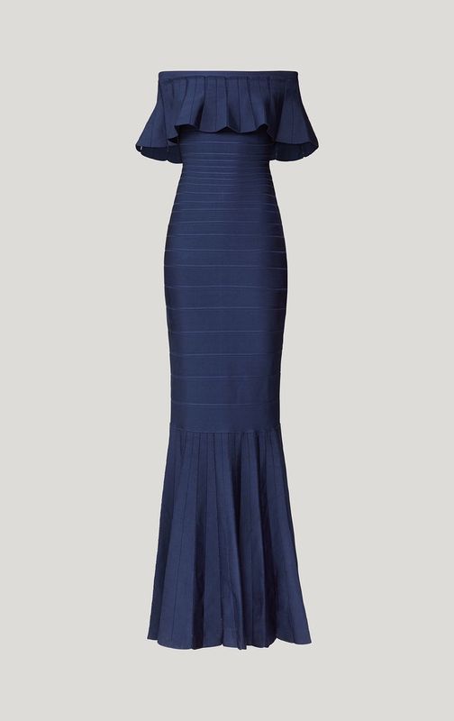 Blue Bandage Off Shoulders Gown