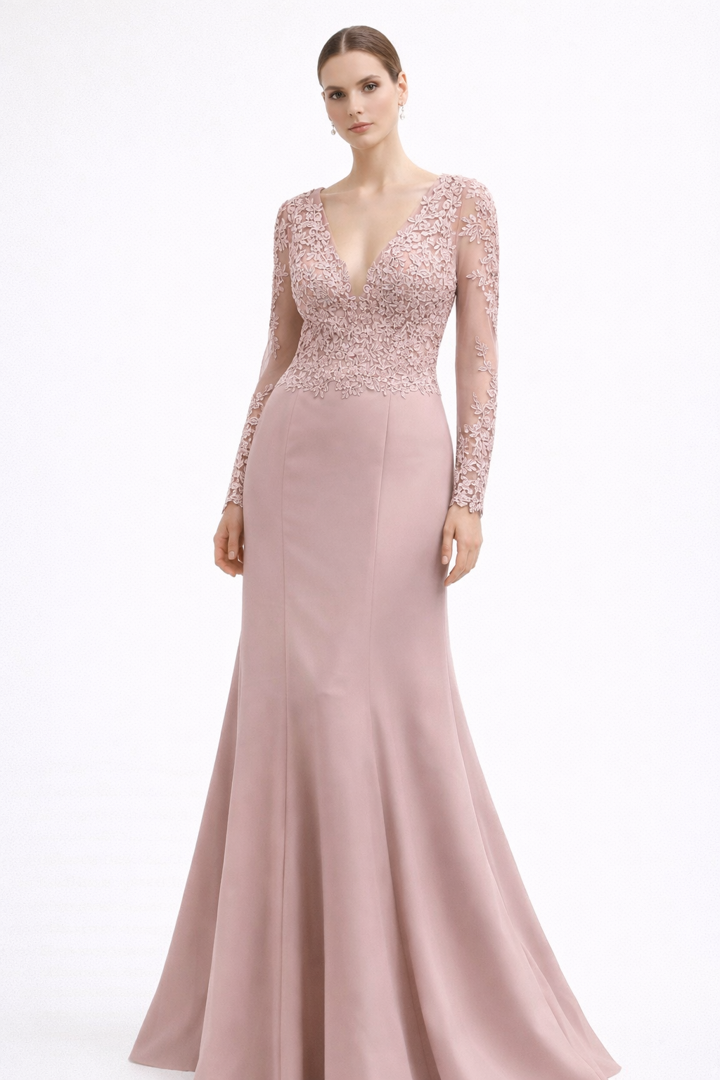 Lace Longsleeves Gown Pink Black White Cream