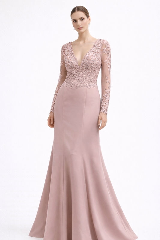 Lace Longsleeves Gown Pink Black White Cream