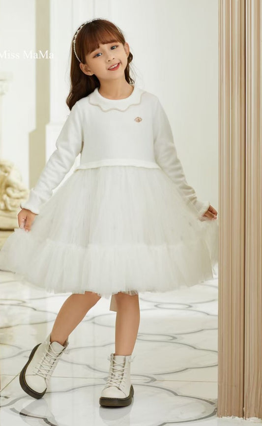 White Long sleeves Dress 1-1023-117