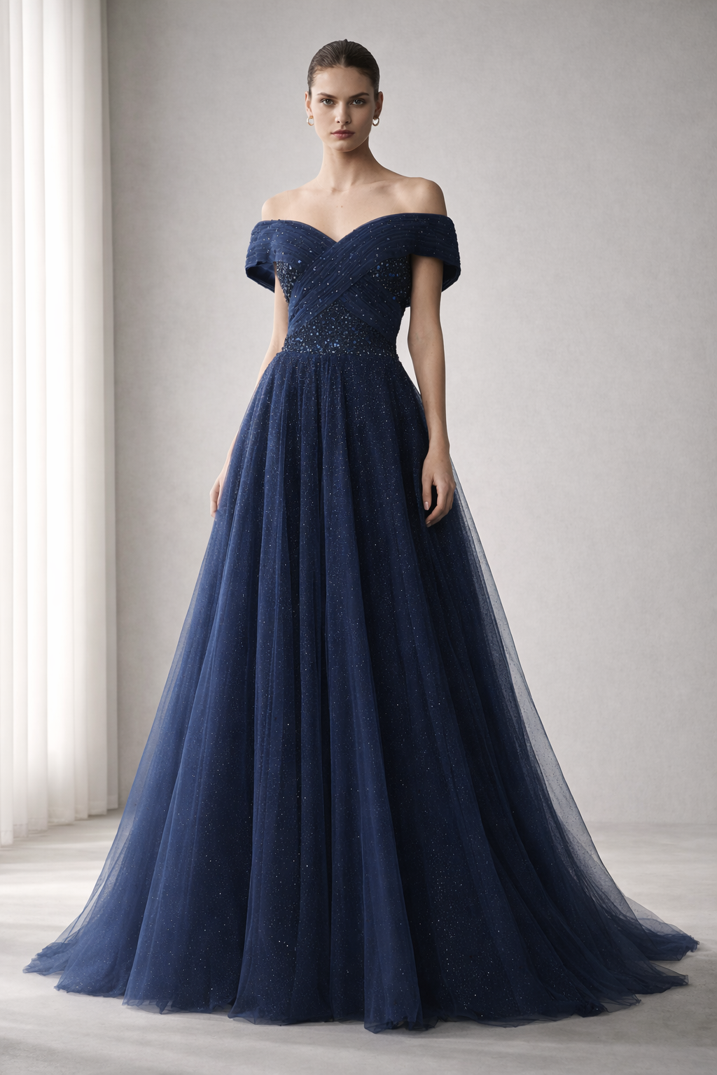 Navy Blue Off shoulder Gown