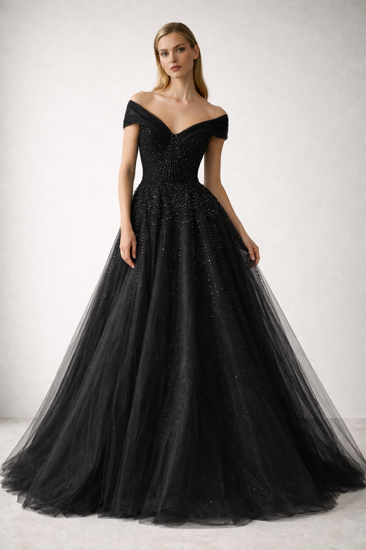 Black Off shoulder Gown