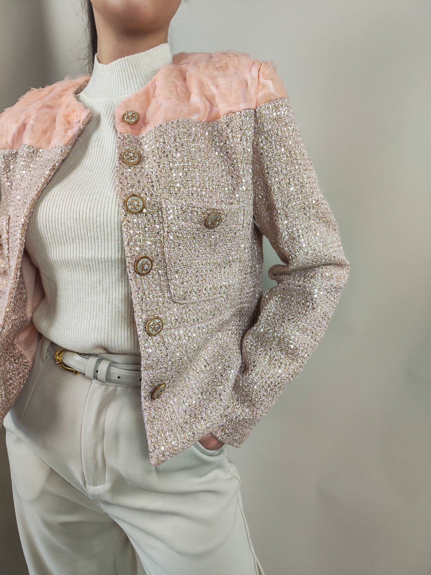 Pink Tweed with rose detail