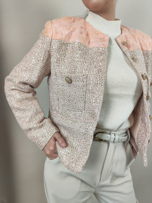 Pink Tweed with rose detail