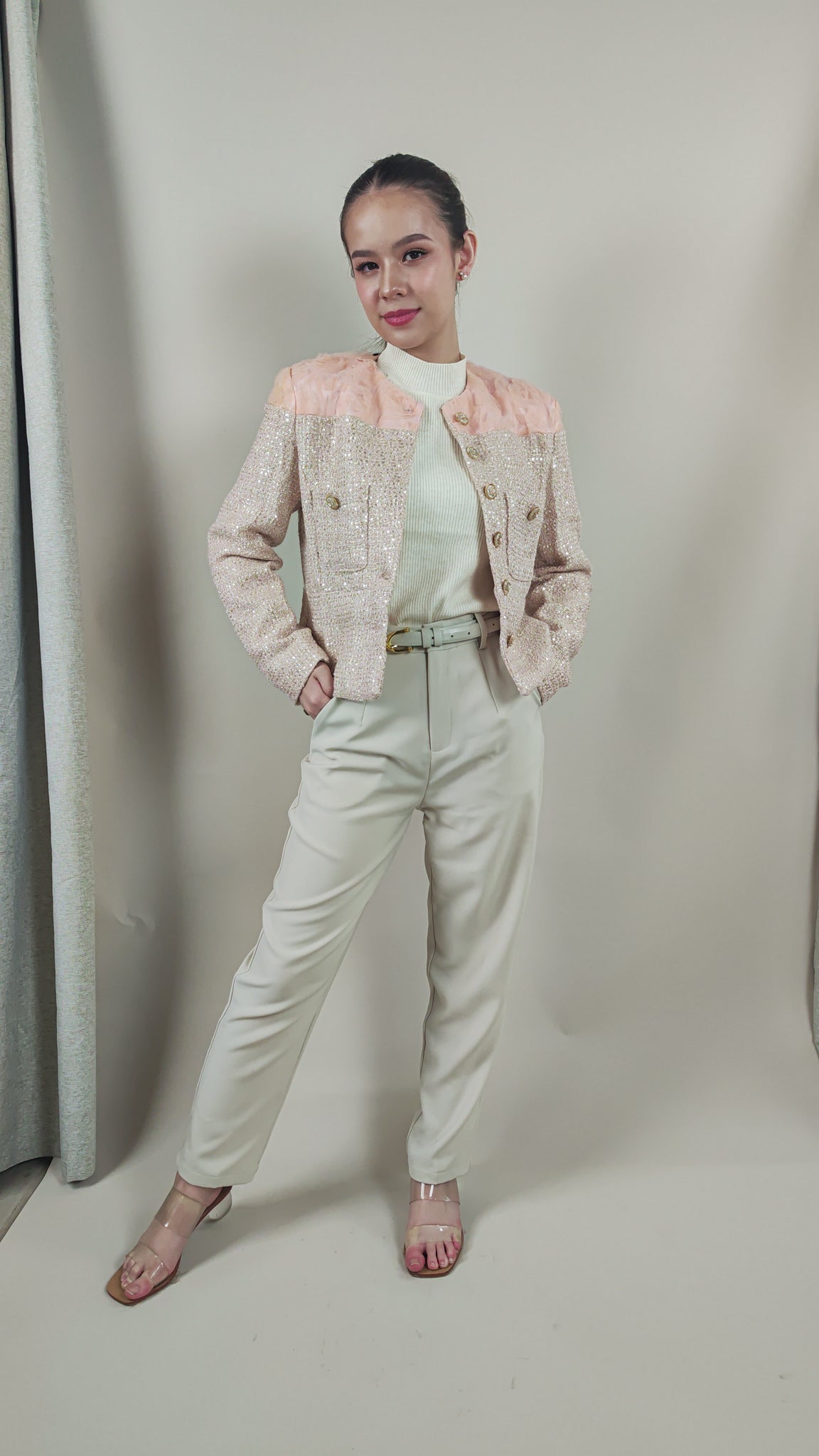 Pink Tweed with rose detail