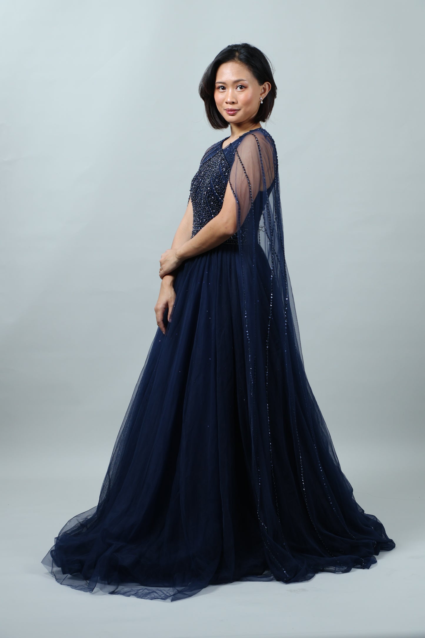 Navy Blue gown with Cape