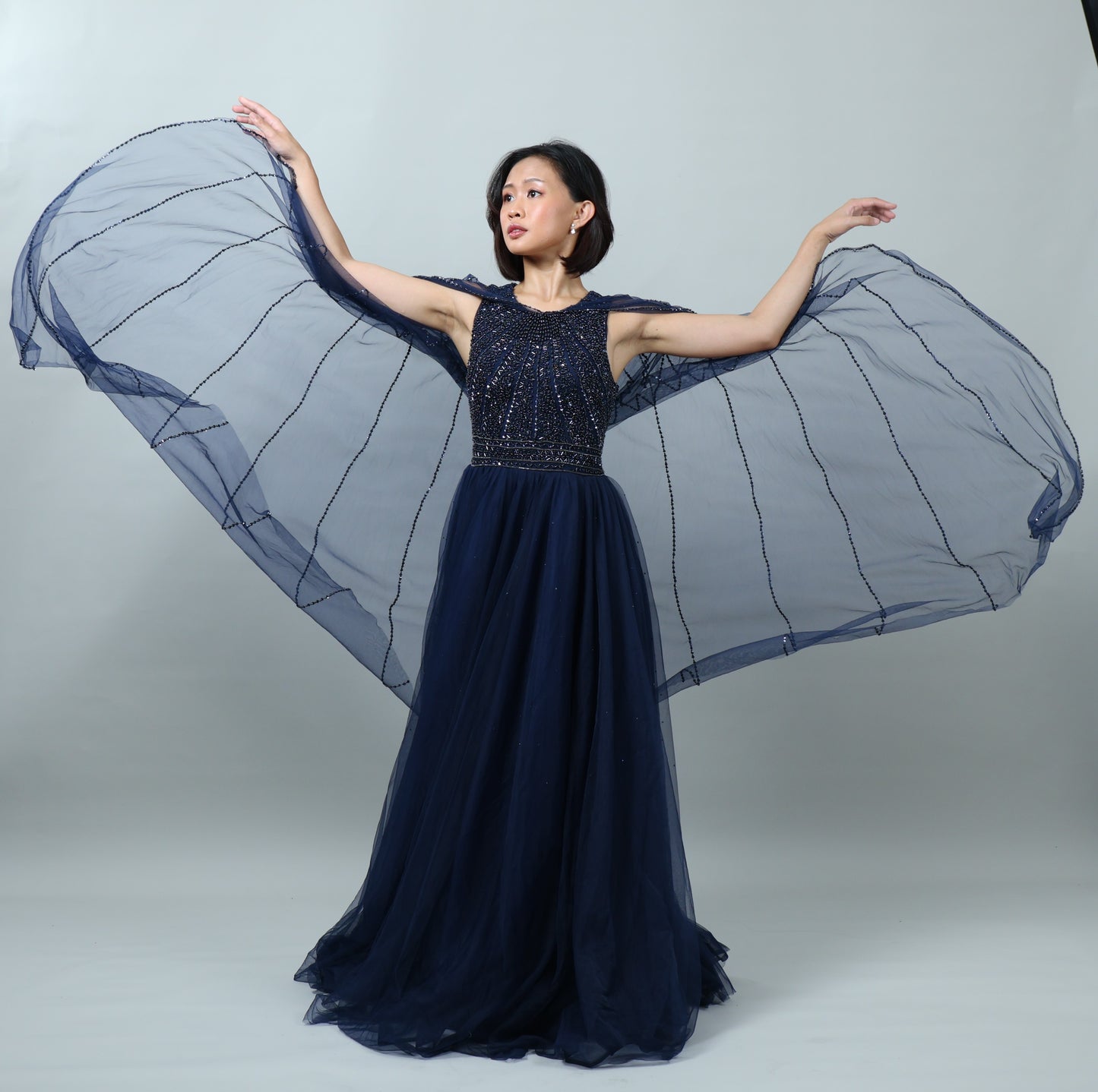 Navy Blue gown with Cape