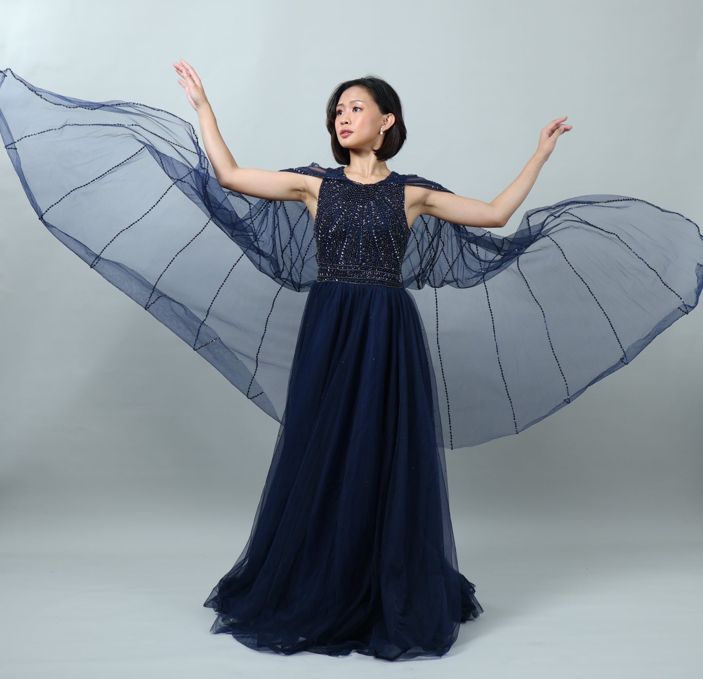 Navy Blue gown with Cape
