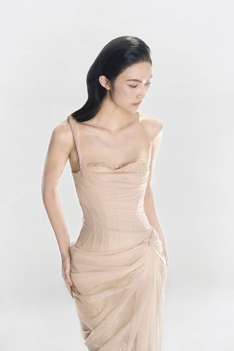 Apricot Tube Long Dress