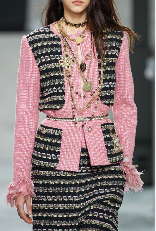 Pink tweed with feather accent